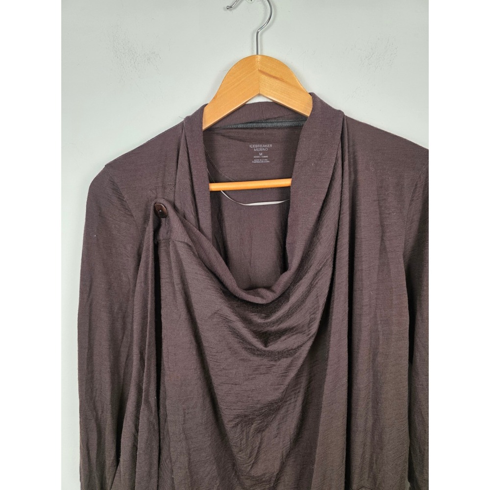 Icebreaker Merino Wool Bliss Wrap Cardigan Womens Medium Button Tie Brown - Picture 5 of 8